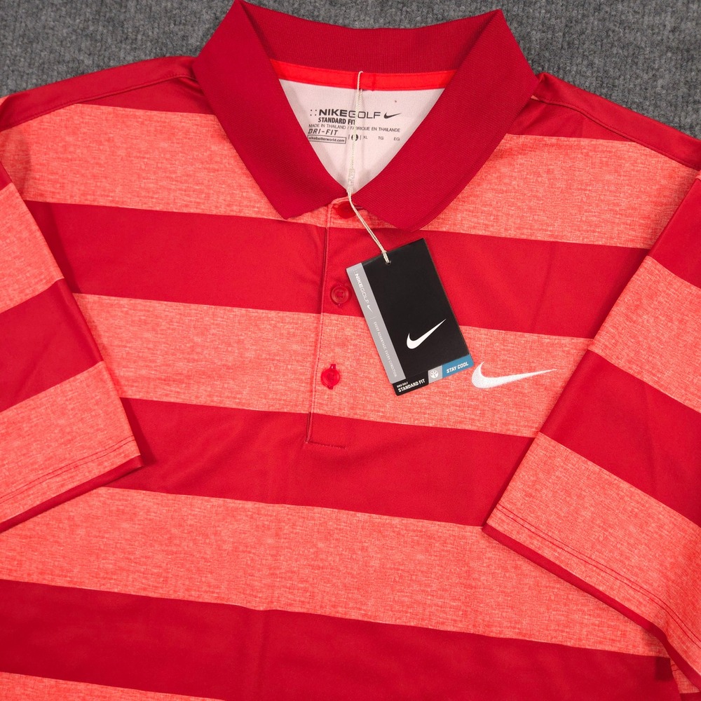 Nike Golf Polo Shirt Mens XL Crimson Heather Striped Dri-Fit Performance Swoosh